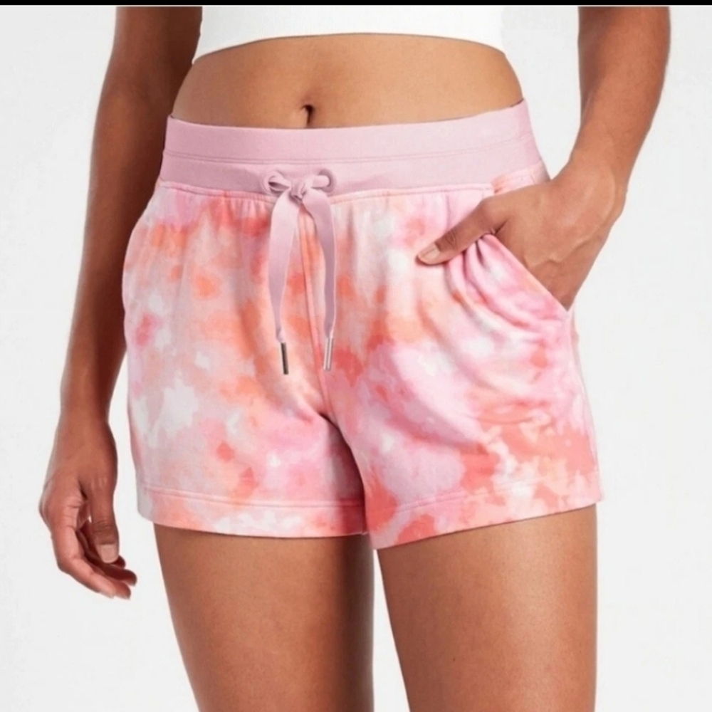 Athleta Balance Printed Shortie 4" Tie Dye Drawstring Waist Pocket Lightweight